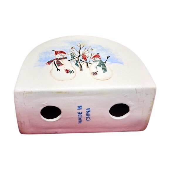 VNTG Royal Seasons Snowman Napkin Holder - Hand-Painted Stoneware Winter Scene - Picture 5 of 5